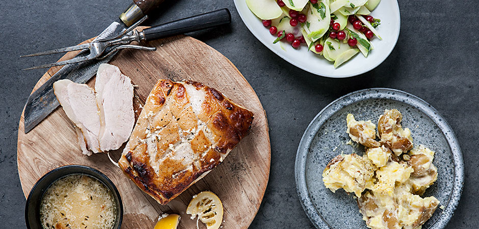 Kartofler og glaskålssalat med culotte